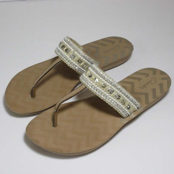 clarks beaded flip flops